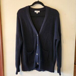 J crew Black Cotton Cashmere Heavy Shaker Knit Relaxed Cardigan Sweater Small
